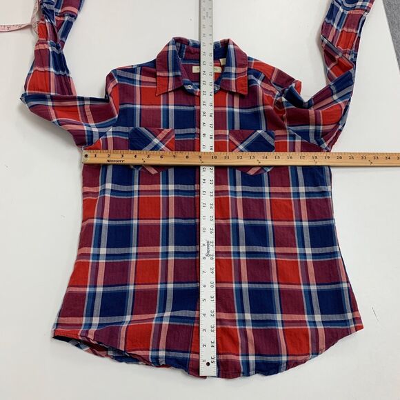 Stetson Shirt Womens M Medium Red Blue Plaid Pearl Snap Buttons Western Pockets - Picture 7 of 11